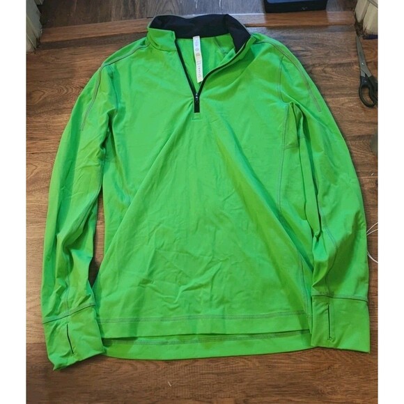 Lululemon Pullover Mens Medium Green Surge Quarter Zip Reflective Running Nylon - Picture 1 of 7